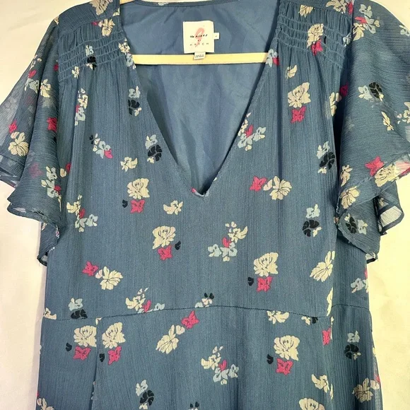 Maternity Dusky Blue Floral 90’s Maxi Dress V Neck Wedding Guest Cottagecore - Picture 2 of 4